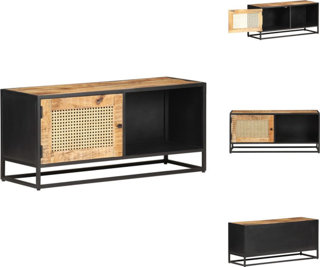 vidaXL TV-Schrank 90x30x40 cm Raues Mangoholz und Wiener Geflecht - TV-Möbel