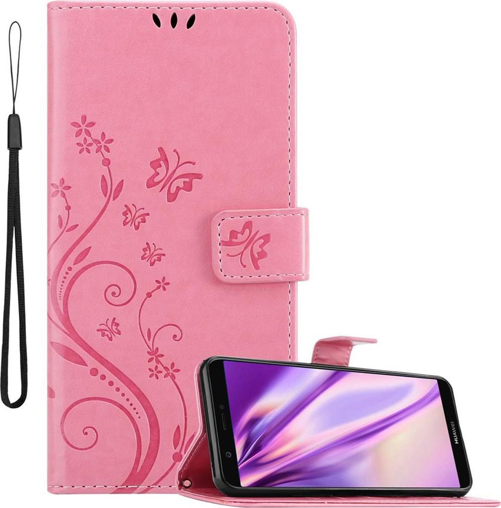 Cadorabo Hülle für Huawei P SMART 2018 / Enjoy 7S Schutz Hülle in Rosa Schutzhülle Handy Hülle Etui Case Blumen Flower