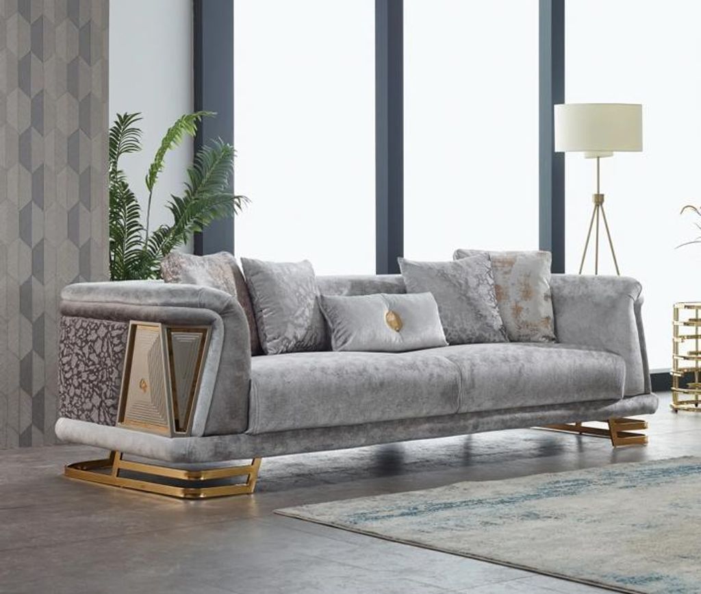 Couch Dreisitzer Sofa 3 Sitzer Stoffsofa Polstersofa Grau Sofas Modern