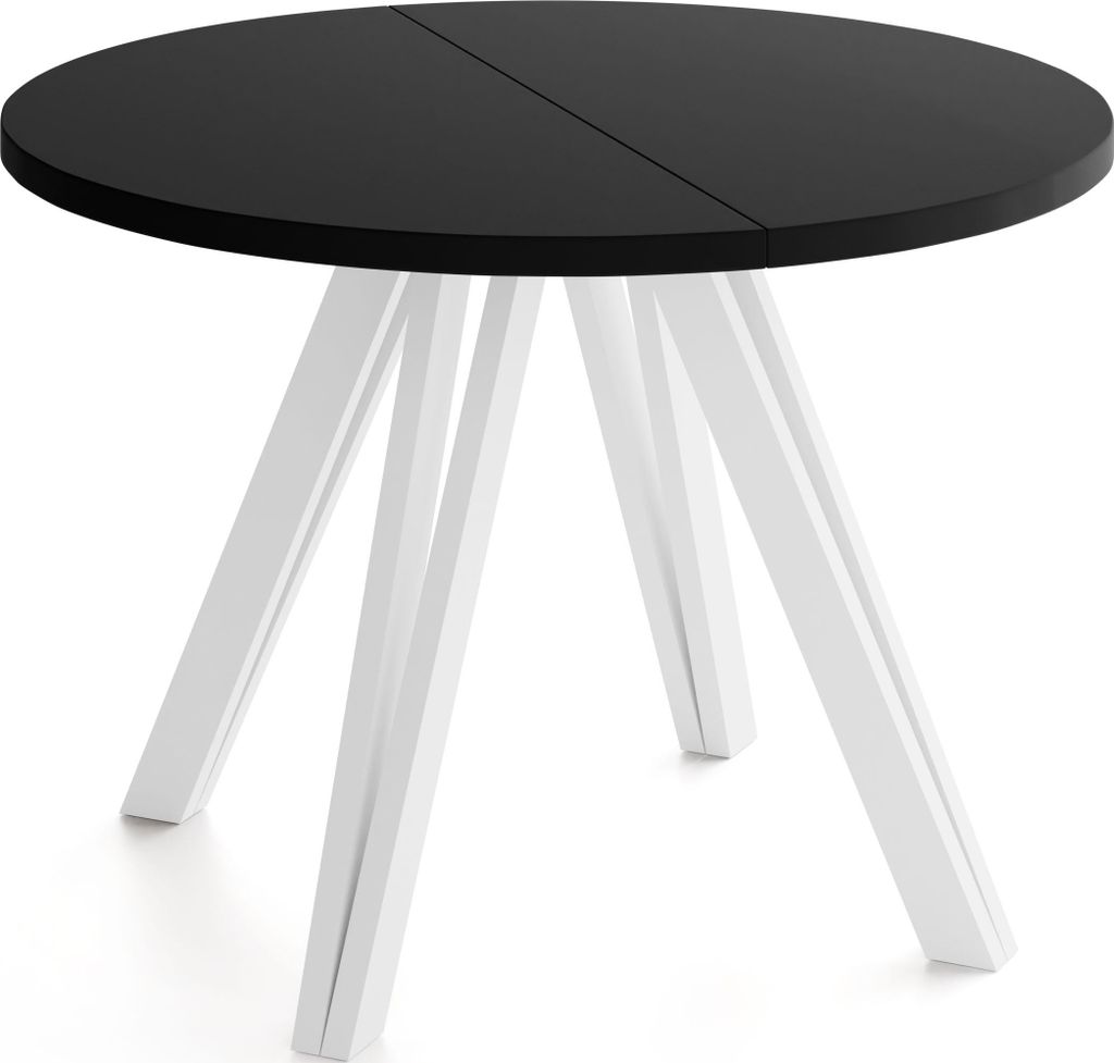 Runder Esstisch Ausziehbar 100–140 cm mit Weißen Holzbeinen aus Buchenholz – Moderner Ausziehtisch für Esszimmer, Küche und Wohnzimmer – T...