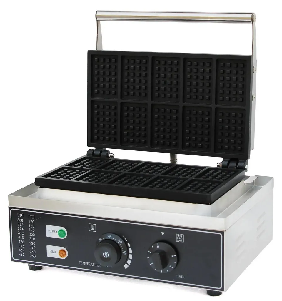 Machine à gaufres électrique 10 pièces inox noir avec thermostat réglable