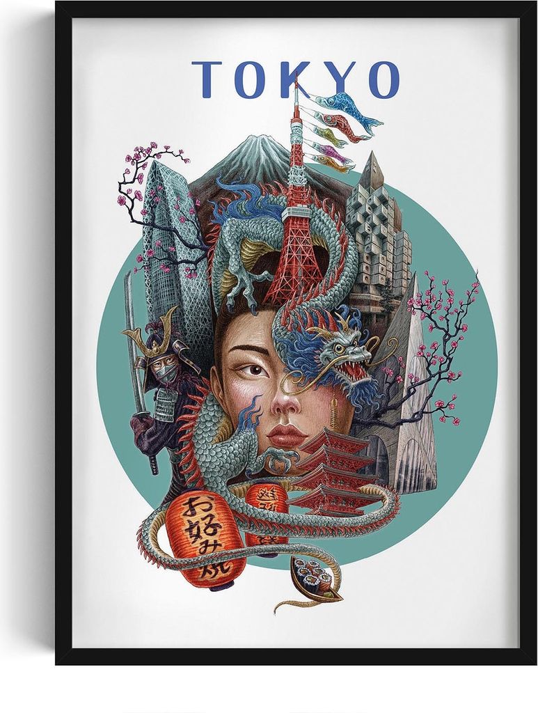 Bilderrahmen – Wandbild – Stadtbild – Tokio – 50x70 cm – Schwarzer Rahmen – Dekoration – Modern – Kunst – Wohnzimmer – Schlafzi...