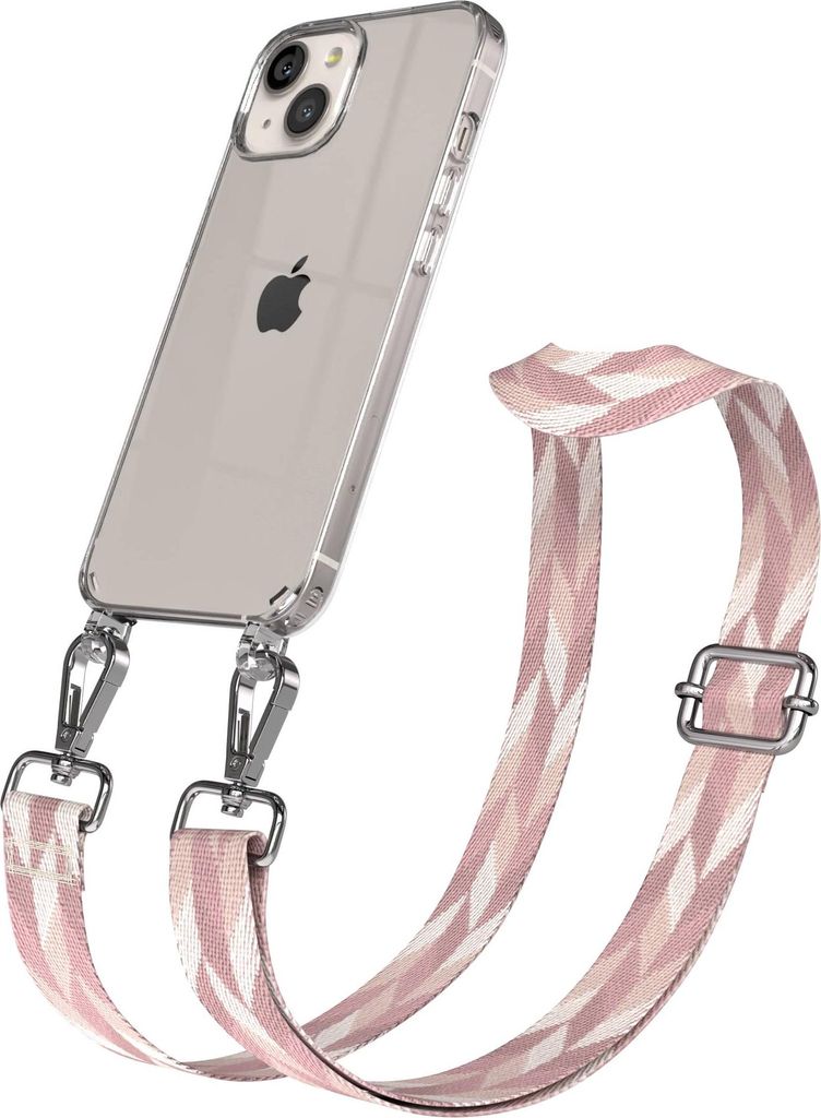 EAZY CASE Handykette - Verstellbarer Trageriemen kompatibel mit Apple iPhone 13, Handykordel mit transparenter Silikon-Hülle, Karabiner Silber, Mi...
