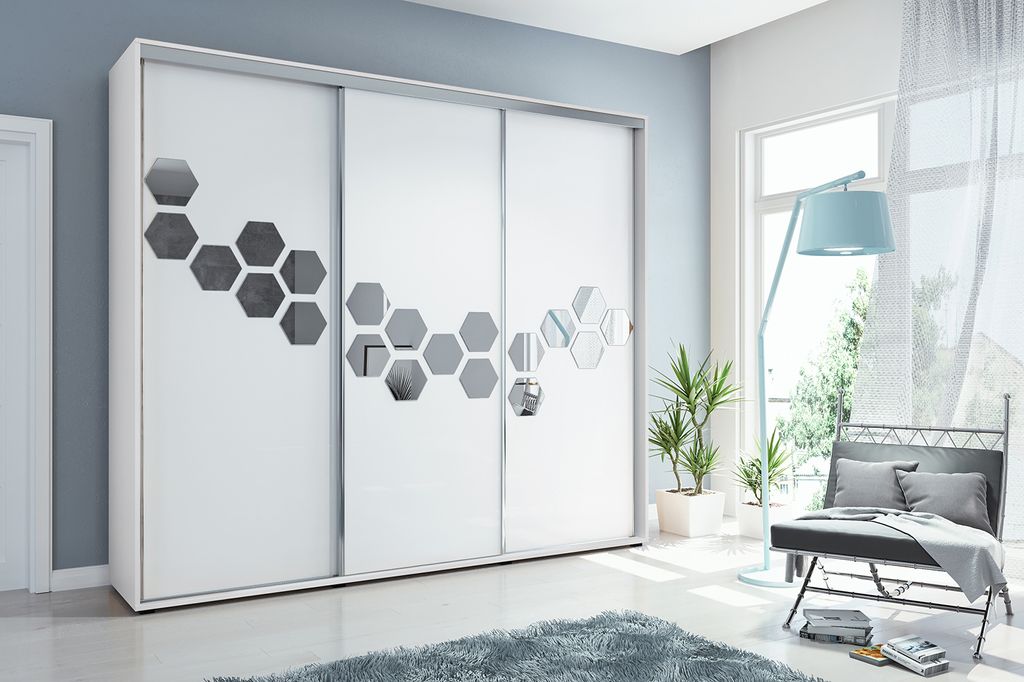 Kleiderschrank 250/215 JUAN mit Dekoration - weiß