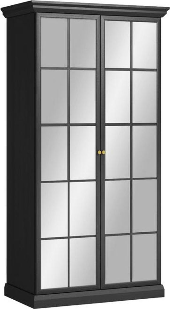 Kondela Zweitüriger Kleiderschrank mit Spiegel Locca S2DL - Graphitschwarz