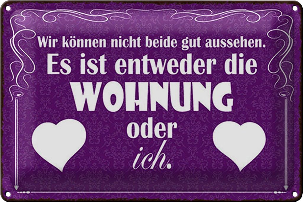 Blechschild Spruch 18x12cm Wohnung oder ich gut aussehen