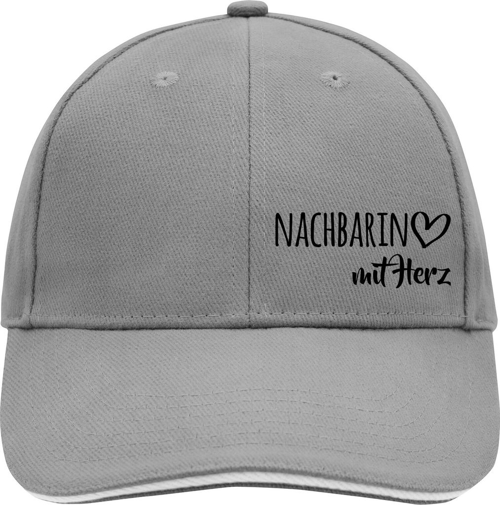 Huuraa Cappy Mütze Nachbarin mit Herz Dark Grey/White Baumwolle 6-Panel Kappe Geschenkidee