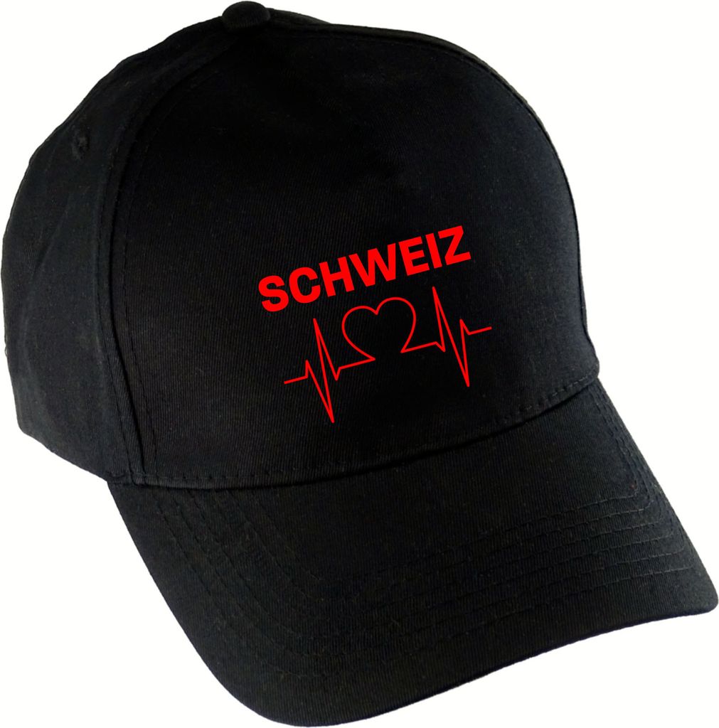 multifanshop Baseballcap - Schweiz - Herzschlag, schwarz, Größe one size