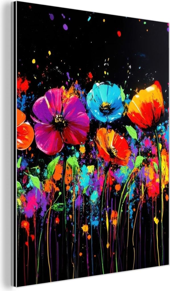 MuchoWow Wanddekoration Metall Metallbild Wandkunst 60x80 cm Blumen - Bunt - Spritzer MuchoWow Aluminium Gemälde - Wanddekoration Metall