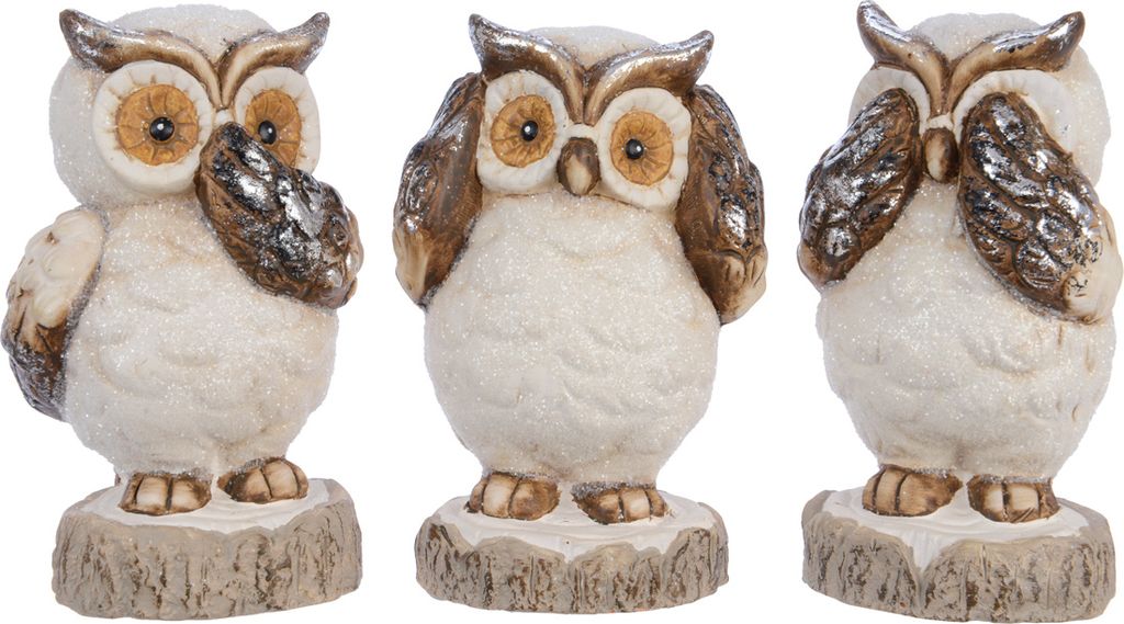 Weihnachtsfiguren Eulen Keramik 12cm, 3er Set