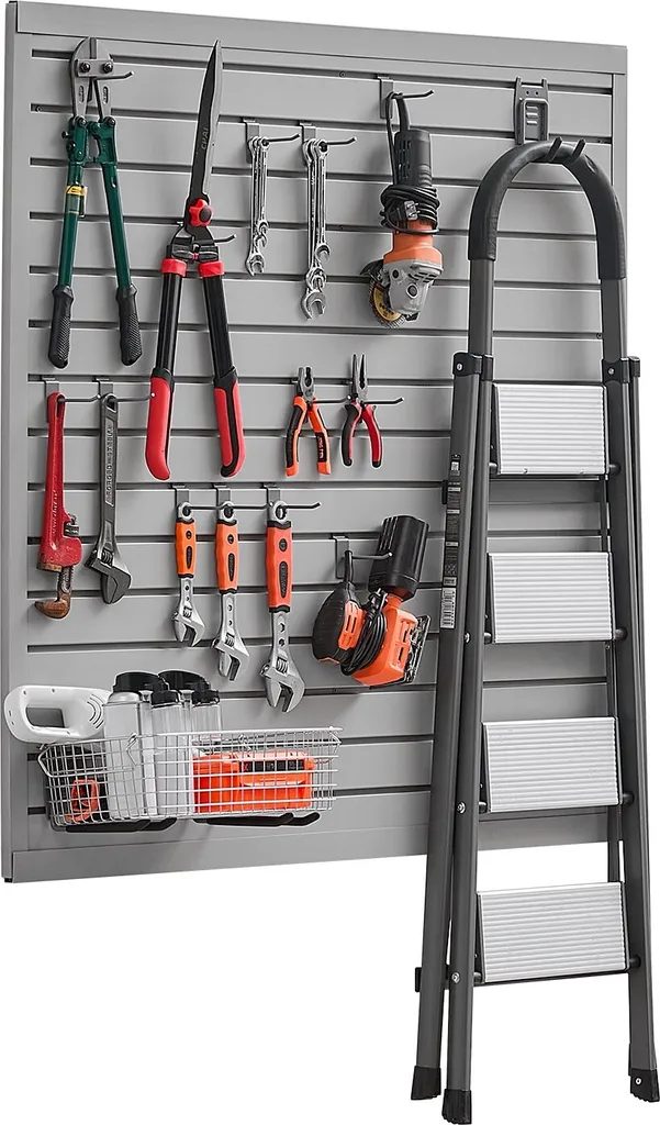 Aménagement garage : Paroi à outils murale en PVC Gris 136kg robuste