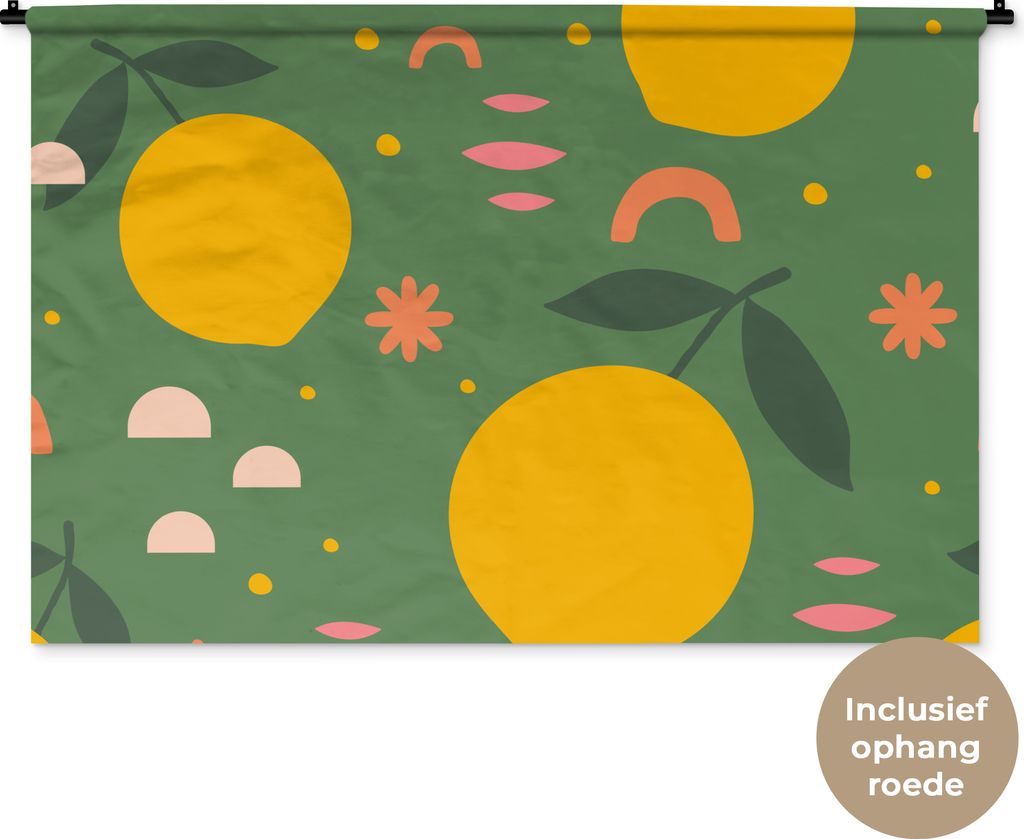 MuchoWow Wandteppich Wandbehang Zitrone - Rosa - Design 120x80 cm Tapisserie Dekoration Wandtuch - Wanddekorationen - Wandtücher