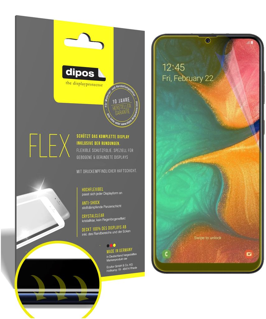 2x Schutzfolie für Samsung Galaxy A20 Folie, 100% Displayabdeckung, dipos Flex