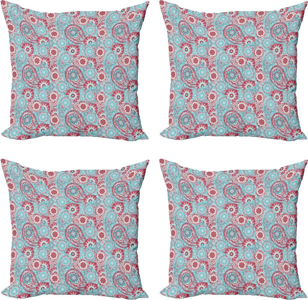 ABAKUHAUS Jahrgang Kissenbezug Set (4 Stück), Oriental Frühlings-Blumen, Moderner Doppelseitiger Digitaldruck, 50 cm x 50 cm, Rosa Blassblau