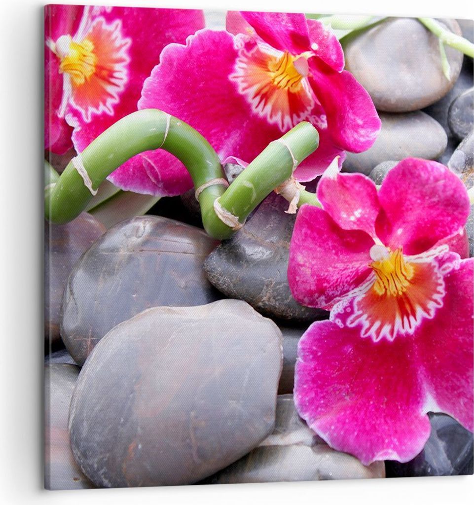 Bild auf Leinwand - Leinwandbild - Asiatisch bambus orchidee steine - 50x50cm - Wand Bild - Wanddeko - Leinwanddruck - Bilder - Kunstdruck - Wandde...