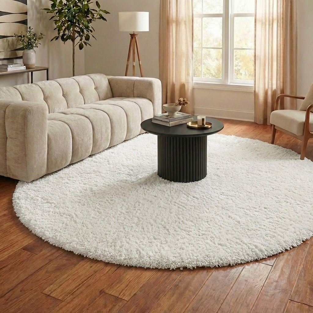 Volero - Shaggy Teppich Rund - Blaze Weiß - Ø 100 cm - Wohnzimmer, Esszimmer, Schlafzimmer - Boho, Industrielle, Ländlich, Modern, Skandinavisch