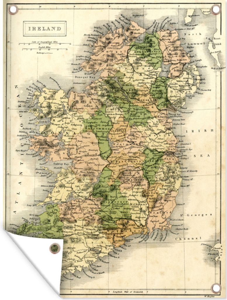 MuchoWow 30x40 cm Outdoor-Poster Gartendeko Sichtschutz Garten Poster für den Garten Detaillierte Karte von Irland