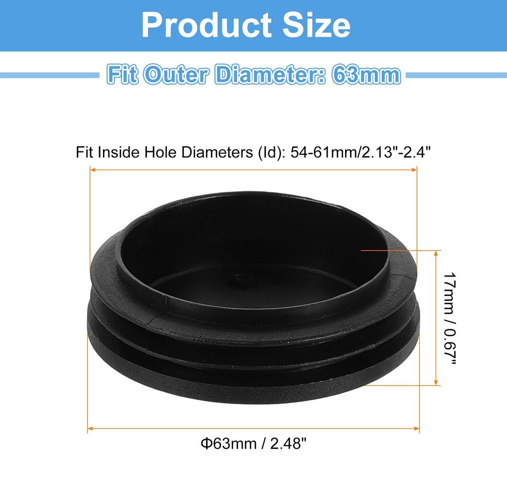 16 Stš¹ck Runde Abdeckkappen, Schwarze Blindstopfen, Rohrabdeckung aus Polyethylen 63mm (2,48 Zoll) M?belbeinrohr Einsatz Kunststoffkappen, Versc...