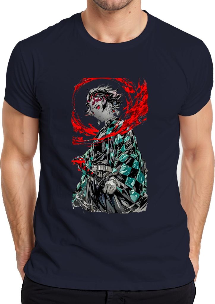 Tanjiro Kamado Demon Slayer Anime Schwert Blut Manga Geschenk Herren T-Shirt, Navy, XXL