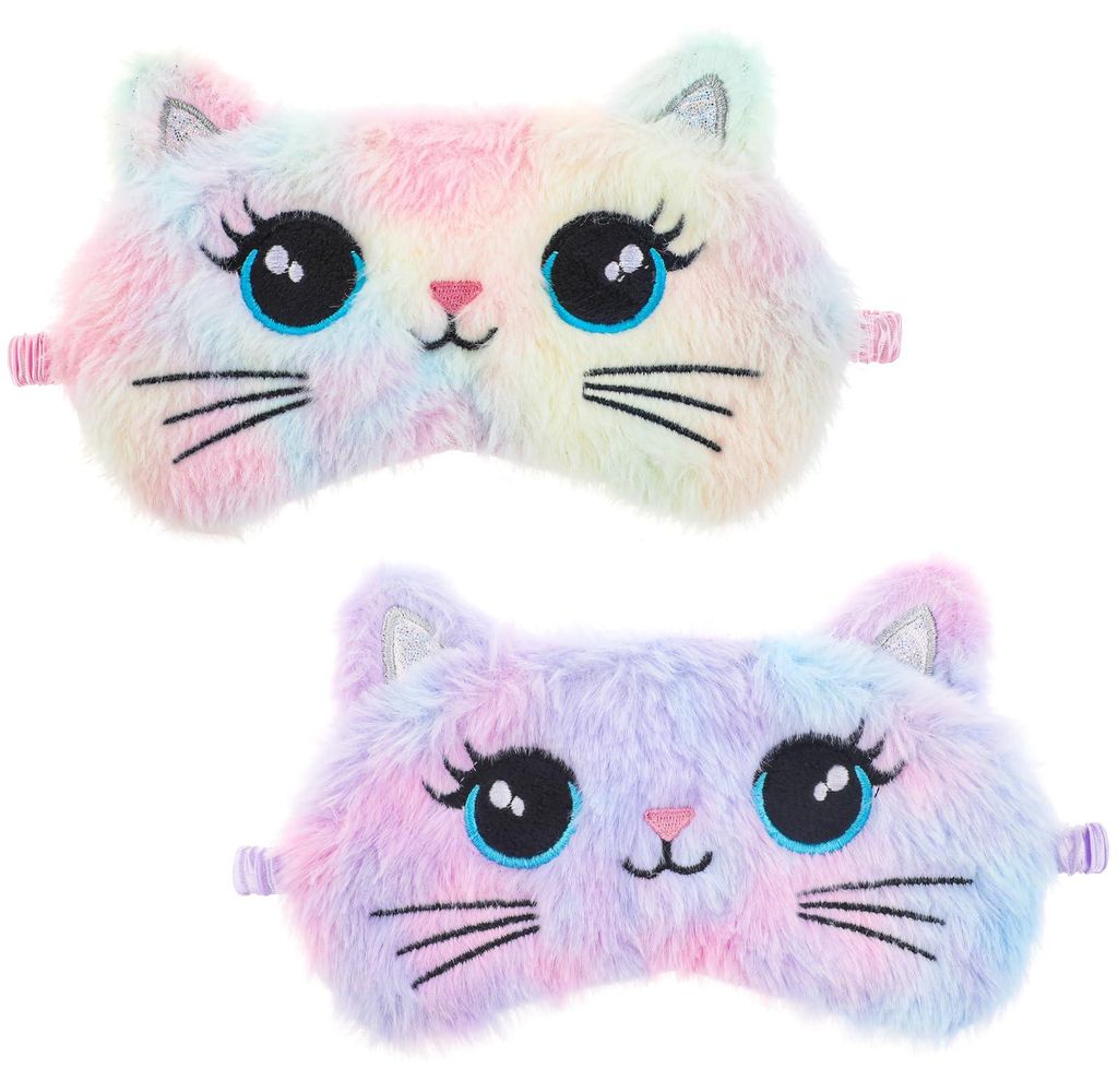 Set mit 2 Plüsch-Schlafmasken, weichen Augen-Schlafmasken, farbenfrohen, niedlichen Katzen-Schlafmasken, lustigen Tier-Augenmasken für Frauen, f...