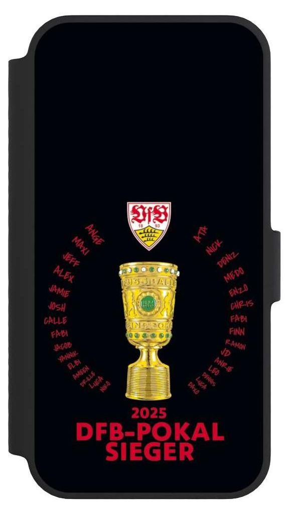 NIVOCASE Klapphülle für Apple iPhone 14 Handyhülle aus Kunst Leder NIVOflip schwarz Offizielles Lizenzprodukt Pokal VfB Stuttgart