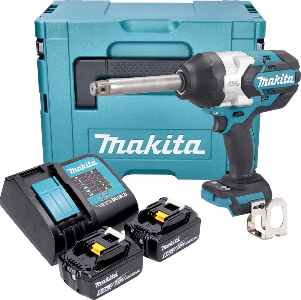Makita DTW 1005 SGJ Akku Schlagschrauber 18 V 1360 Nm 3/4" Brushless + 2x Akku 6,0 Ah + Ladegerät + Makpac