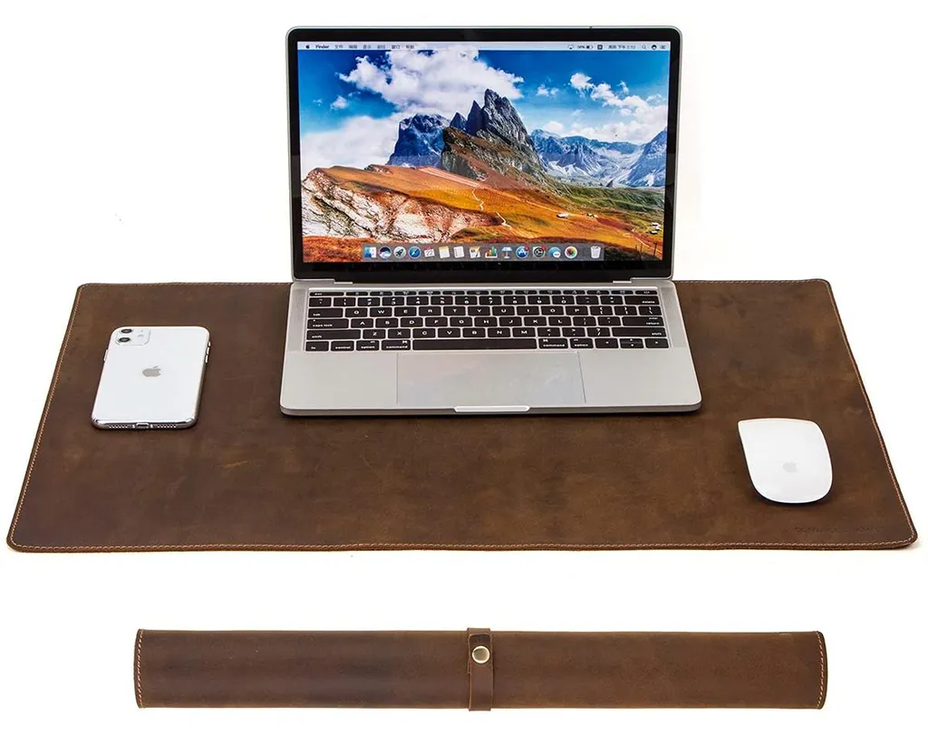 Sous-main de Bureau en Cuir Marron 90x45cm - Grand Tapis Souris Gamer