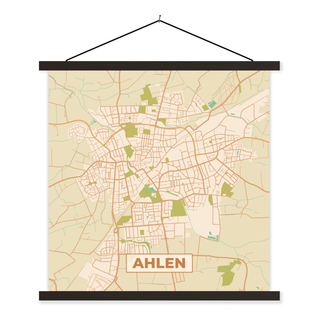 MuchoWow Textilposter Karte - Ahlen - Vintage - Stadtplan 90x90 cm mit schwarzem Rahmen - Magnetisches