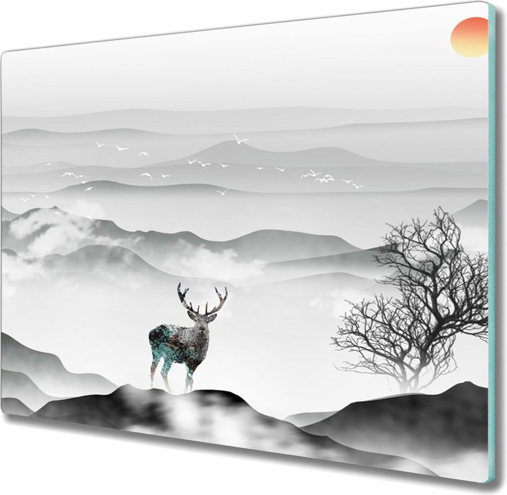 Coloray Küchenbrett Kochplattenabdeckung Hackbrett Schneidebrett Herdabdeckplatte 60x52 cm - Deer Tier Baum nach oben