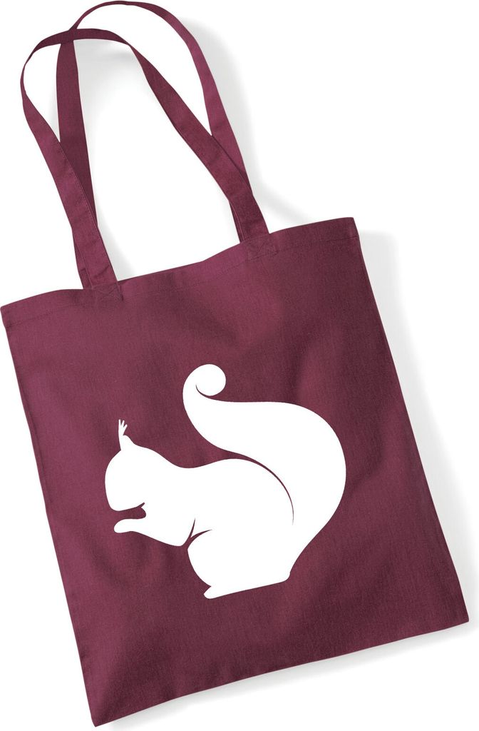 Huuraa Jutebeutel Eichhörnchen Silhouette 10 Liter Burgundy Baumwolle Tasche Geschenkidee