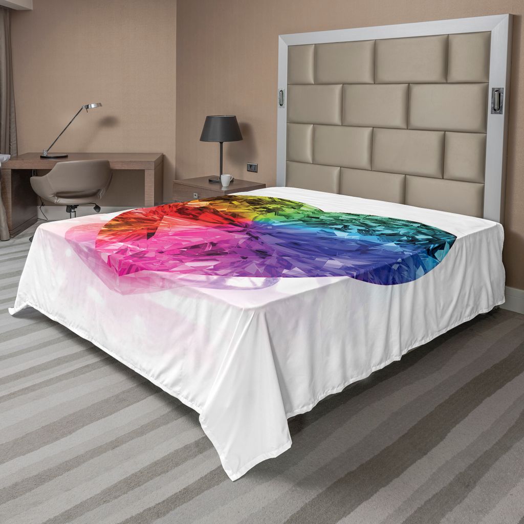 ABAKUHAUS Diamant Bettlaken, Herzform Bunt Beleuchtete Diamant Liebe Ist Kostbare Romantik Ehe Paare Druck, weiches bequemes oberes Bettlaken für ...