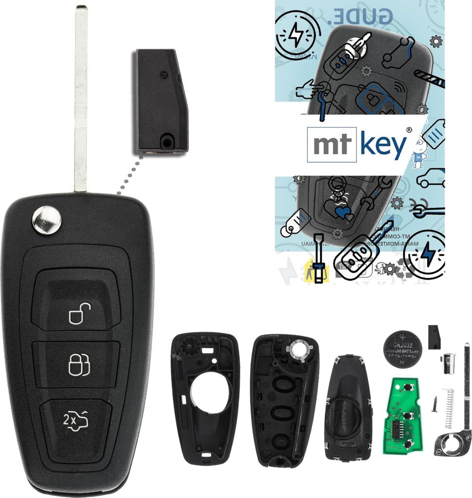 MT-KEY Funk Schlüssel ID63 HU101 kompatibel mit Ford S-Max CA1 Mondeo CA2 (Grand) C-Max CB7 CEU Focus CB8 CEW Galaxy CA1 433MHZ Autoschlüssel