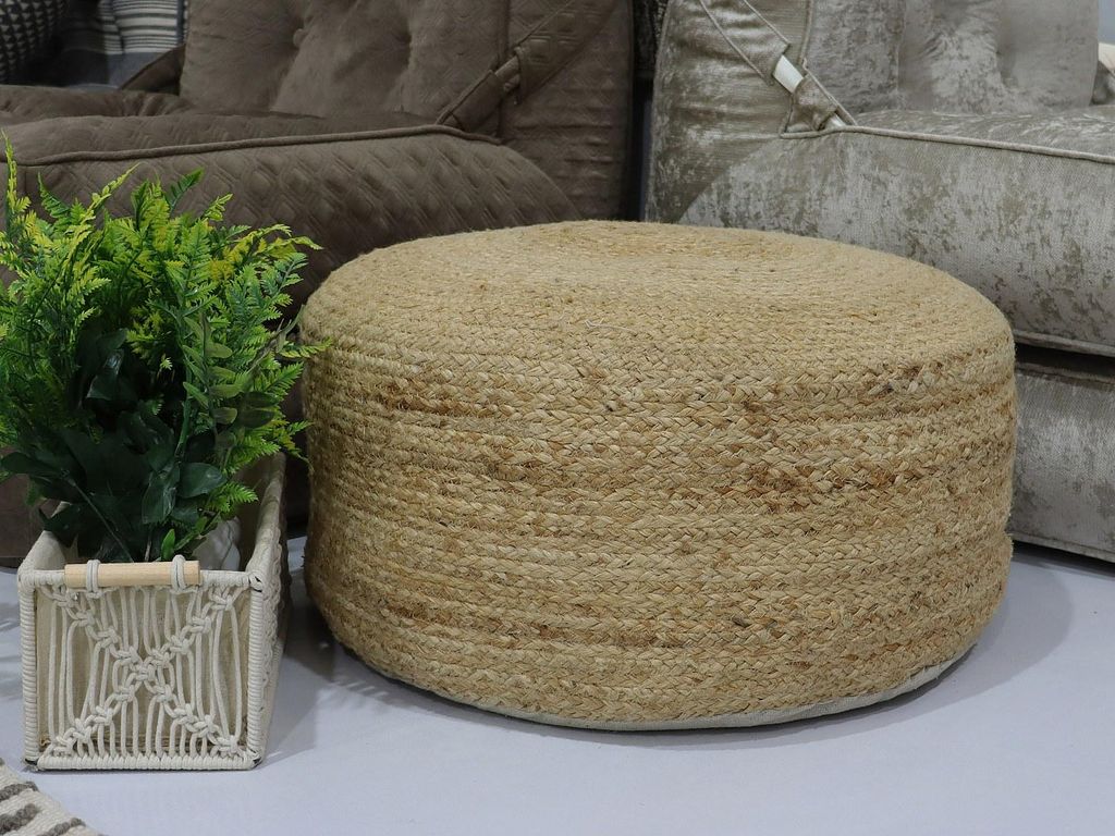 Hocker geflochten - Jute & Baumwolle - Naturfarben - KIRIGAN