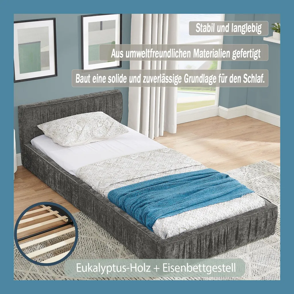 Letto per bambini 90 x 200 cm, struttura letto con testiera e pediera, velluto rosa