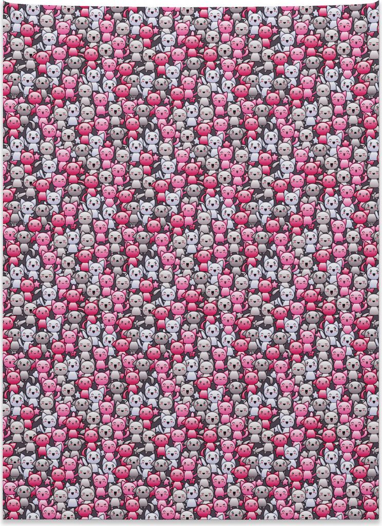 Abakuhaus Katze Wandteppich, Netter Kawaii Gekritzel-Spaß aus Weiches Mikrofaser Stoff Kein Verblassen Klare Farben Waschbar, 110 x 150 cm, Lila R...