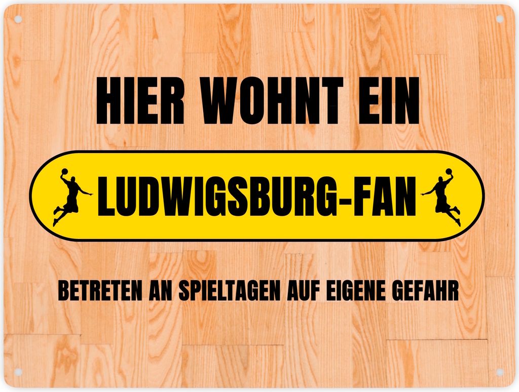 Hier wohnt ein Ludwigsburg-Fan Metallschild XXL in 28x38 cm mit Turnhallenboden