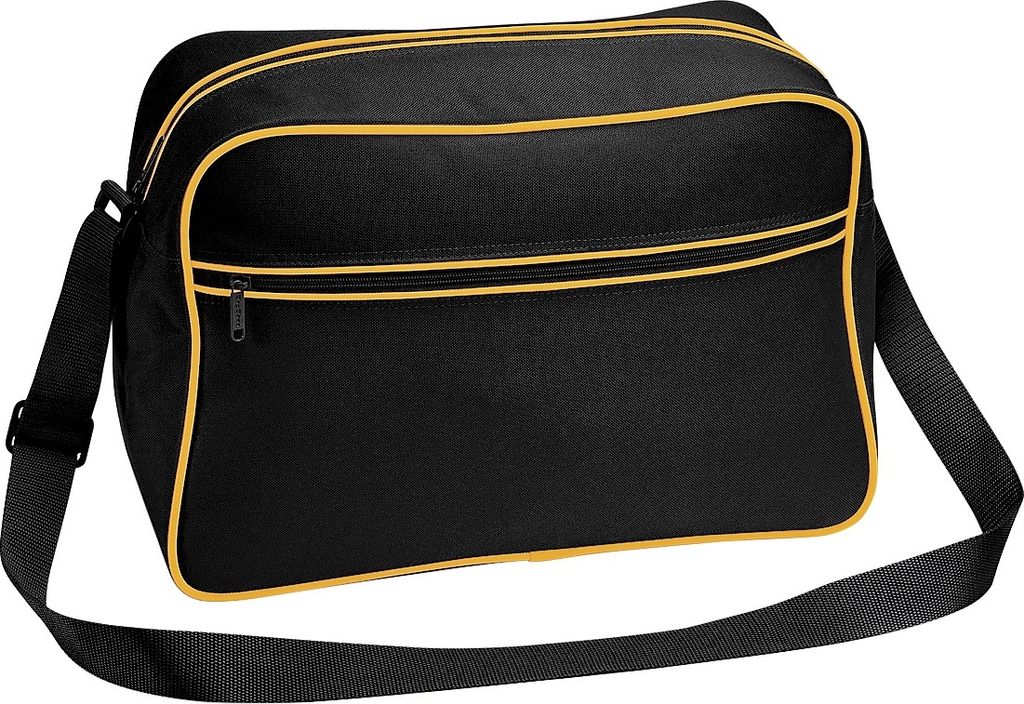 BagBase BG14 | Retro Shoulder Bag / Umhängeasche | 40 x 28 x 18 cm - Farbe: Black/Gold - Größe: 40 x 28 x 18 cm