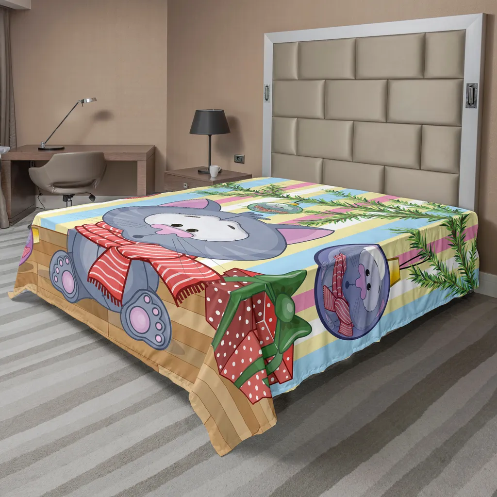 Drap de lit Noël pour chambre parentale 260x228 cm motif chaton gai