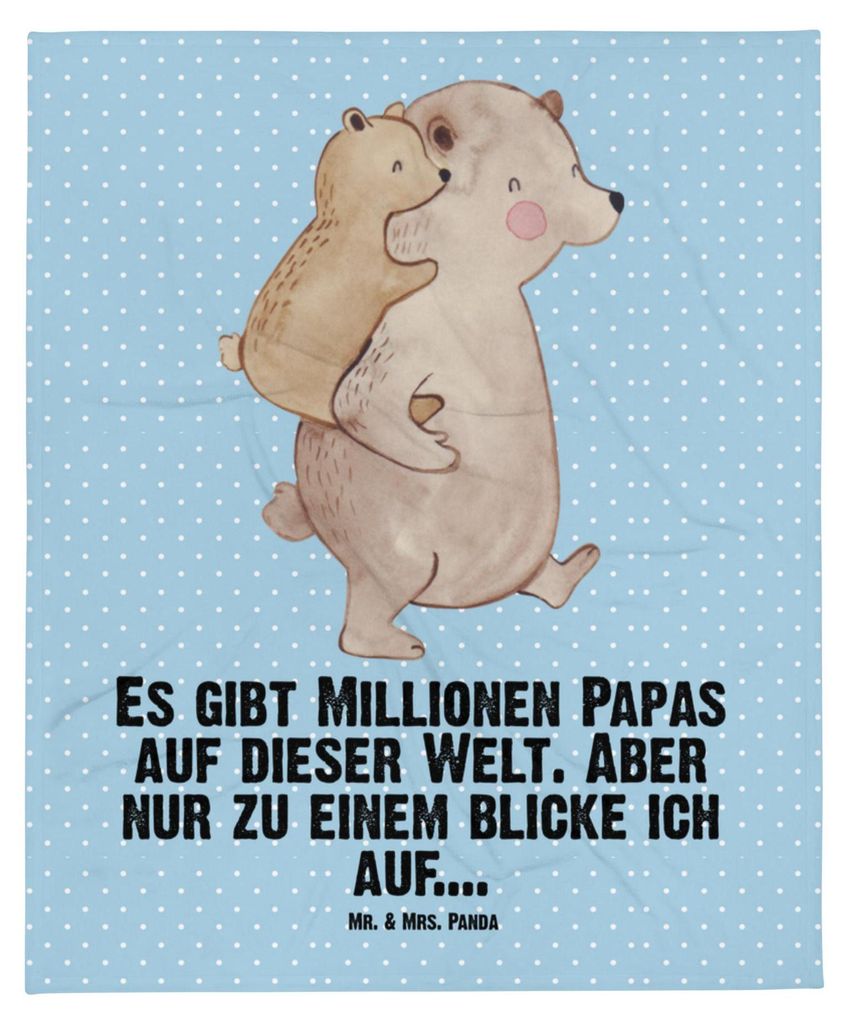 Mr. & Mrs. Panda Erstlingsdecke Papa Bär - Blau Pastell - Geschenk, Schlummerdecke, Muttertag, Babydecke, Vatertag, Kinderdecke, Schmusedecke, Geb...