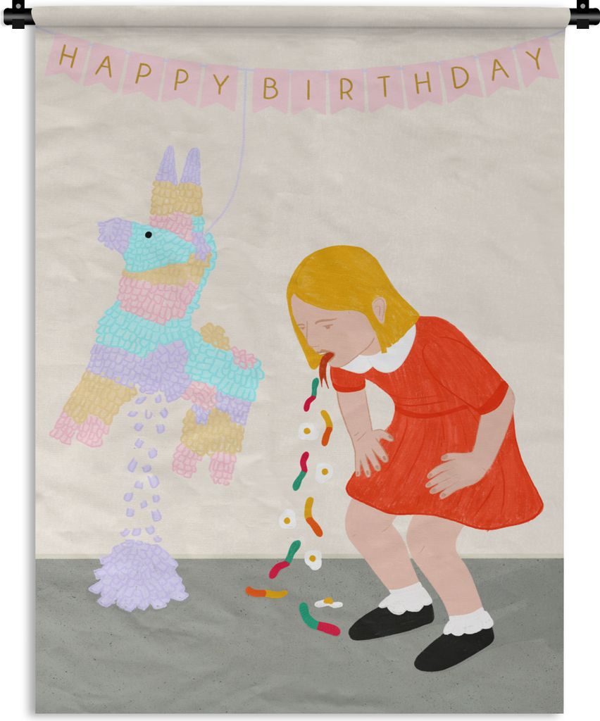 MuchoWow Wandteppich Wandbehang Mädchen - Piñata - Vintage 60x80 cm Tapisserie Dekoration Wandtuch - Decke - Wandtücher - Wohne