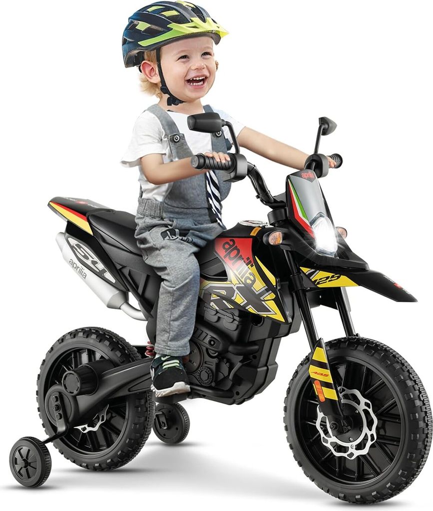 GOPLUS 12V Aprilia Elektro Motorrad, Kindermotorrad mit 2 Stützrädern, Scheinwerfer, Musik, Kinderfahrzeug mit Doppelmotoren & Stoßdämpfer, fü...