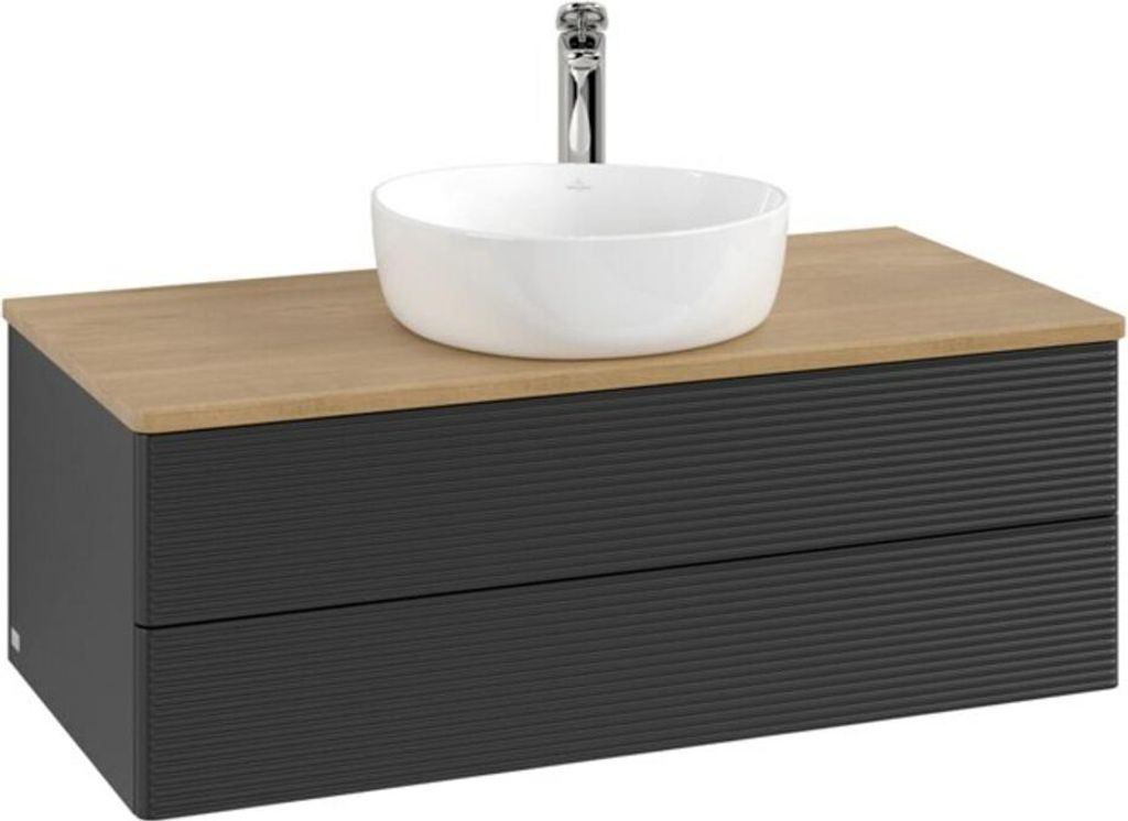 V&B Waschtischunterschrank mit Frontstruktur -Beleuchtung Antao 100x36x50cm, HL, WBP hon. Oa, bla m Lac