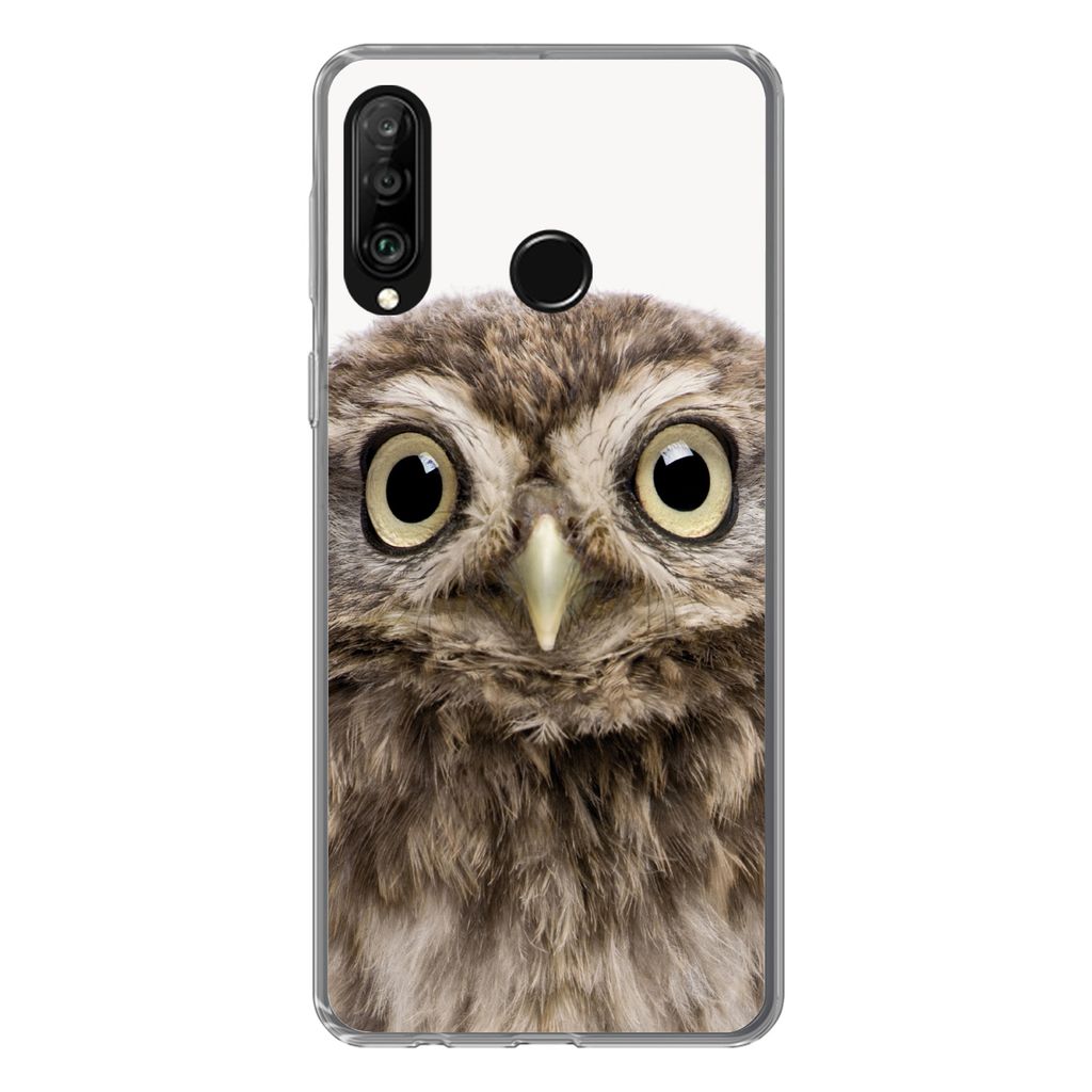 MuchoWow Handyhülle Schutzhülle Hülle für Huawei P30 Lite Eule - Eule - Porträt - Braun - Vogel - Jungen - Mädchen Silikon Softcase Handy H...