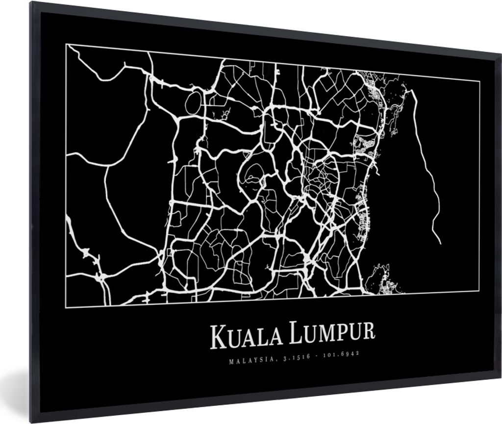 MuchoWow Gerahmtes Poster Stadtplan - Kuala Lumpur - Karte 60x40 cm - Poster mit Schwarzem Bilderrahmen Wandposter Rahmen Foto Bilder - Printing ...