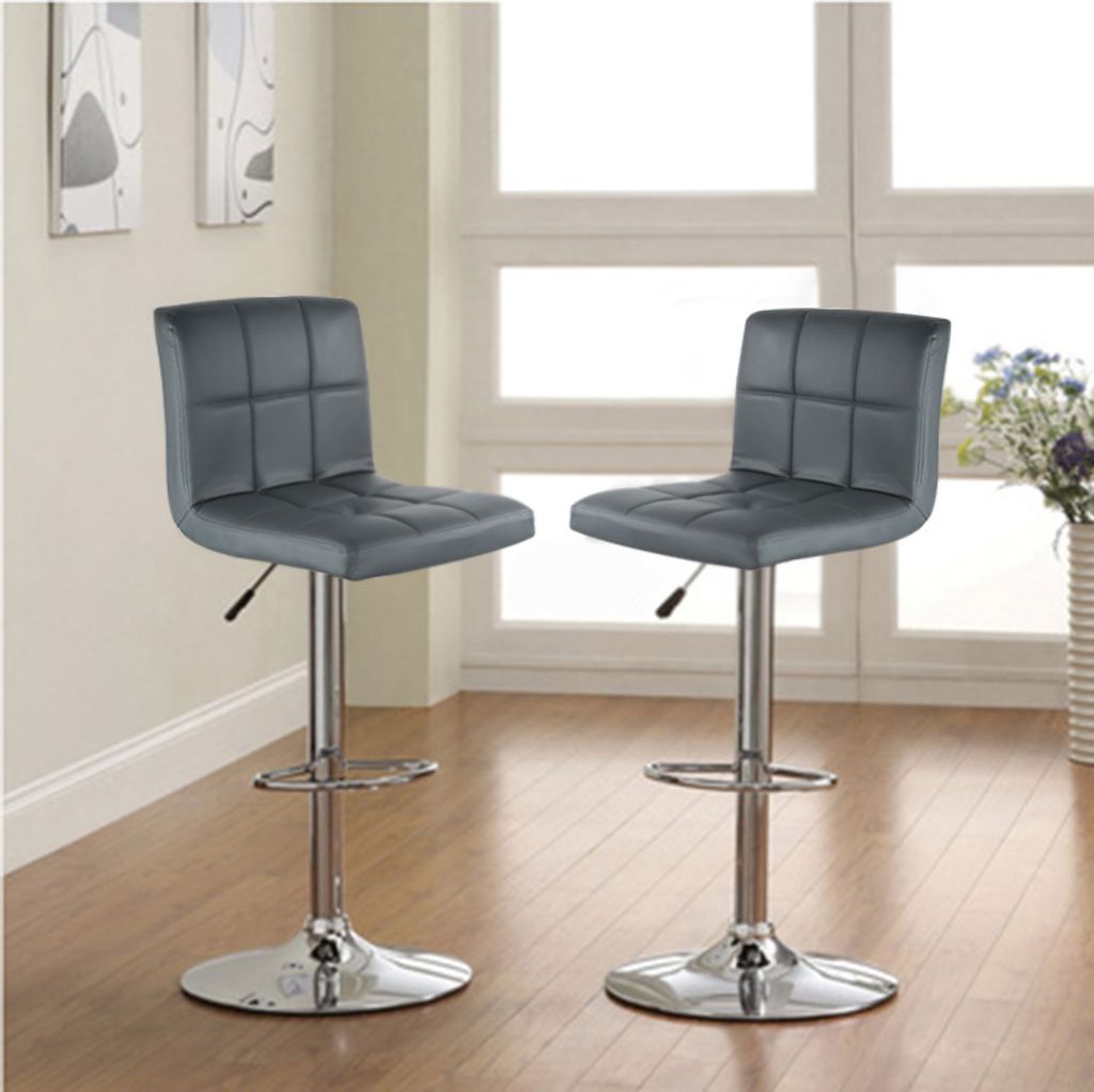 Barhocker 2er Set,höhenverstellbare Tresenhocker Küchenhocker 360° Drehstuhl mit Rückenlehne Grau