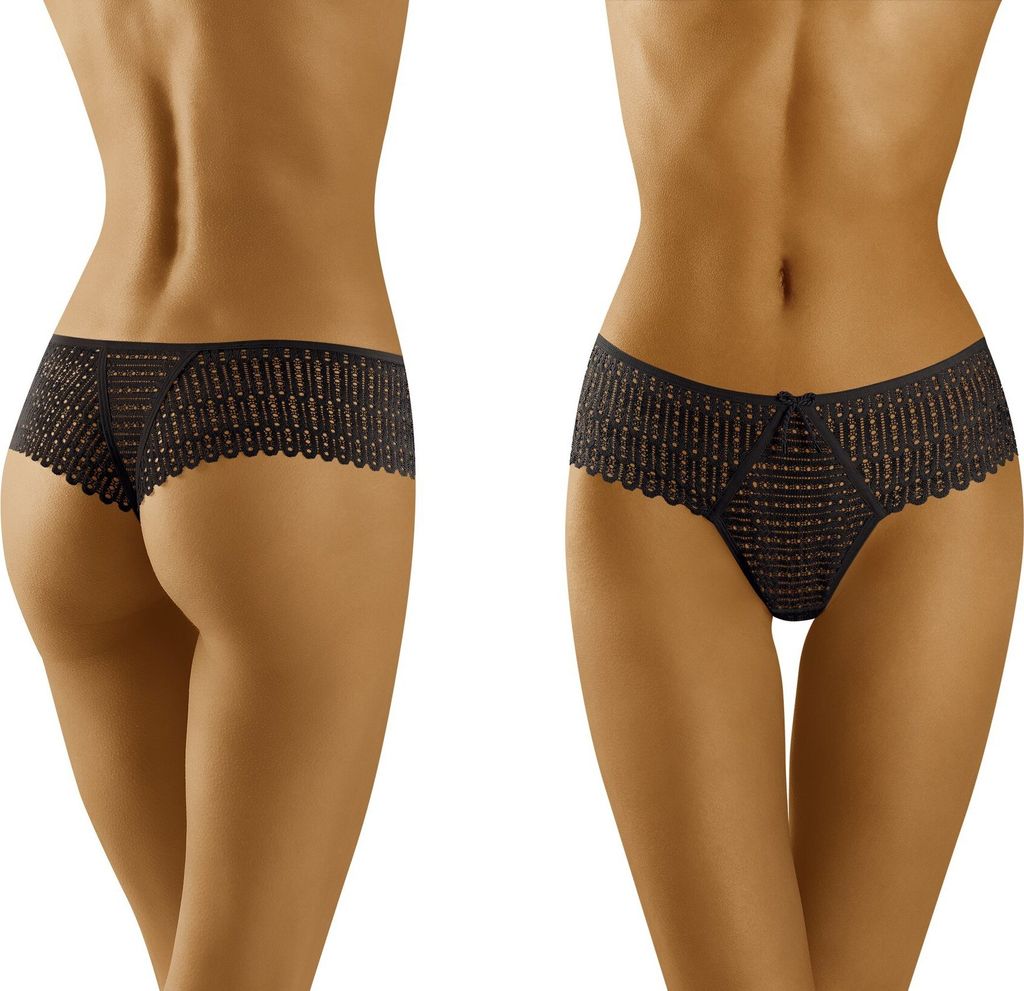 Wolbar Damen Slip Brazilian Spitze Unterhose Unterwäsche WB421, Schwarz, S