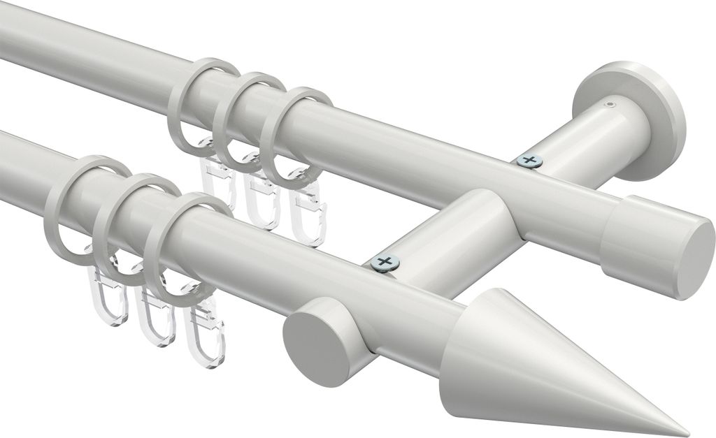 Interdeco Gardinenstange / Vorhangstange Weiß, Typ Platon Savio (Kegel), 20 mm Ø 2-läufig, 360 cm