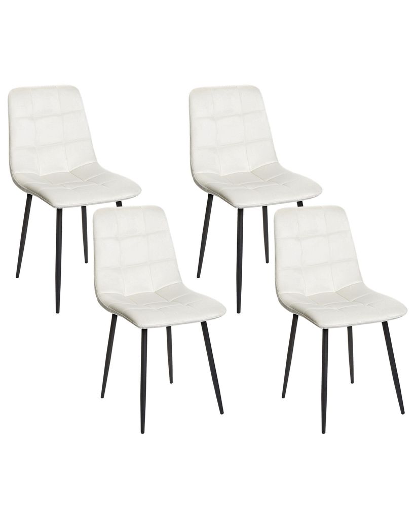 BELIANI Esszimmerstühle 4er Set Cremeweiß aus Samtstoff mit Schwarzen Beinen Elegant Moderner Stil für Esszimmer