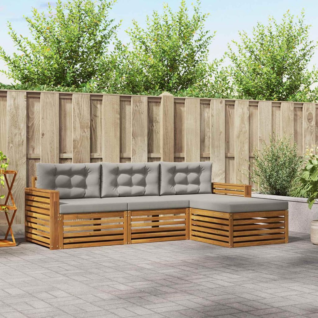 "Seasonal Sale"Outdoor-Sofagarnitur - CLORIS - Balkonmöbe/Sitzgruppe - mit Kissen 4 pcs - Moderne Design - Natürlich und Hellgrau - Gartensofas D...
