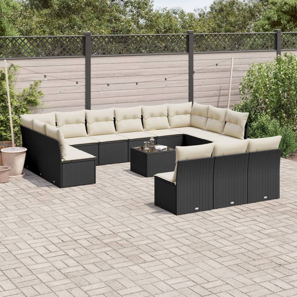 Maison Exclusive - 14-tlg. Garten-Sofagarnitur mit Kissen Schwarz Poly Rattan